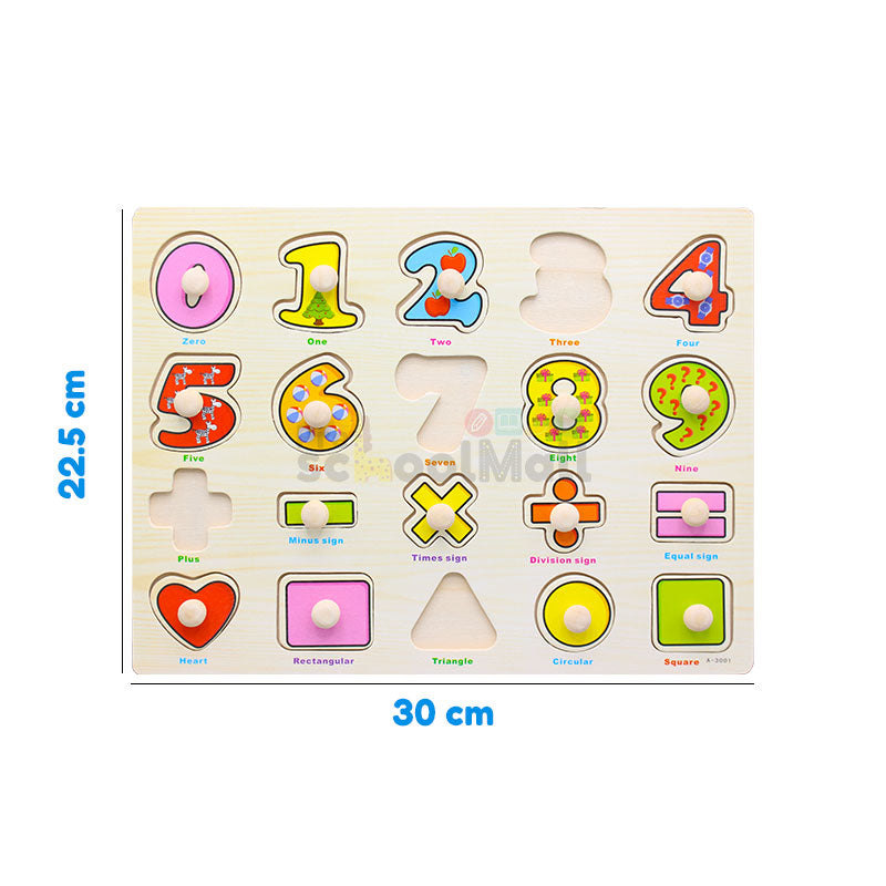 Wooden Peg Board 0 to 9 with Shapes & Sign