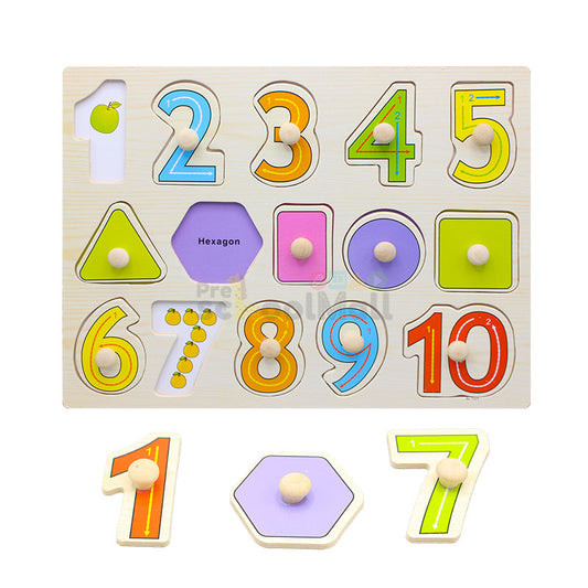 Wooden Number Peg Board 1 to 10 & Shapes with Pictures