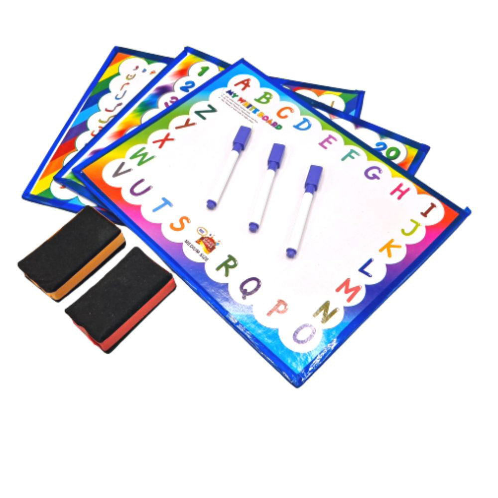 3 Double sided White Boards with 3 Markers & 2 Dusters WB-3