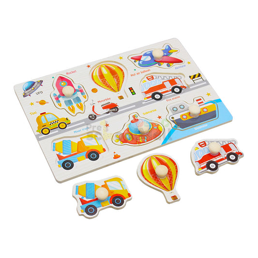 Montessori Wooden Vehicle Peg Puzzle Board (1590D)
