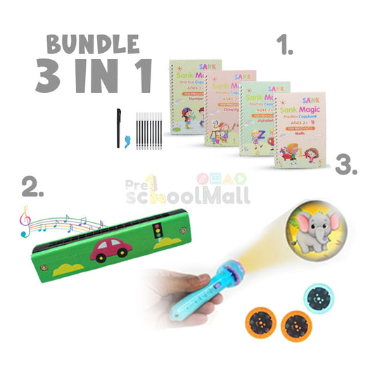 4 Pcs Magic Book with Harmonica & Projector