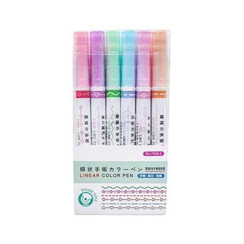 Pack of 6 Linear Roller Design Color Pens for Crafting - Preschool mall - Preschool Supplies & Educational Toys