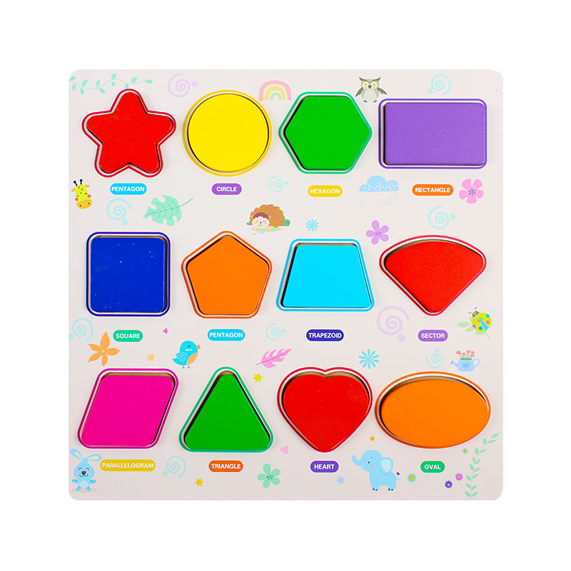 3D Geometric Shapes Guide Wooden Puzzle Board