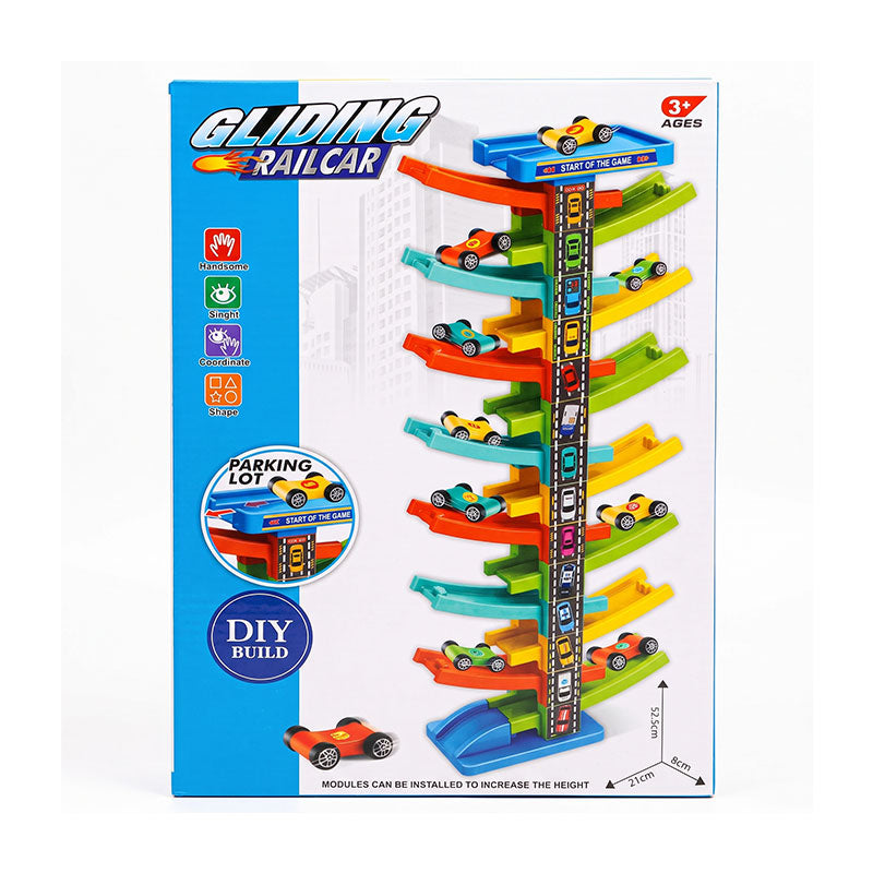 DIY Gliding Rail Car Multi-Level Racing Track Set with 10 Slide Cars