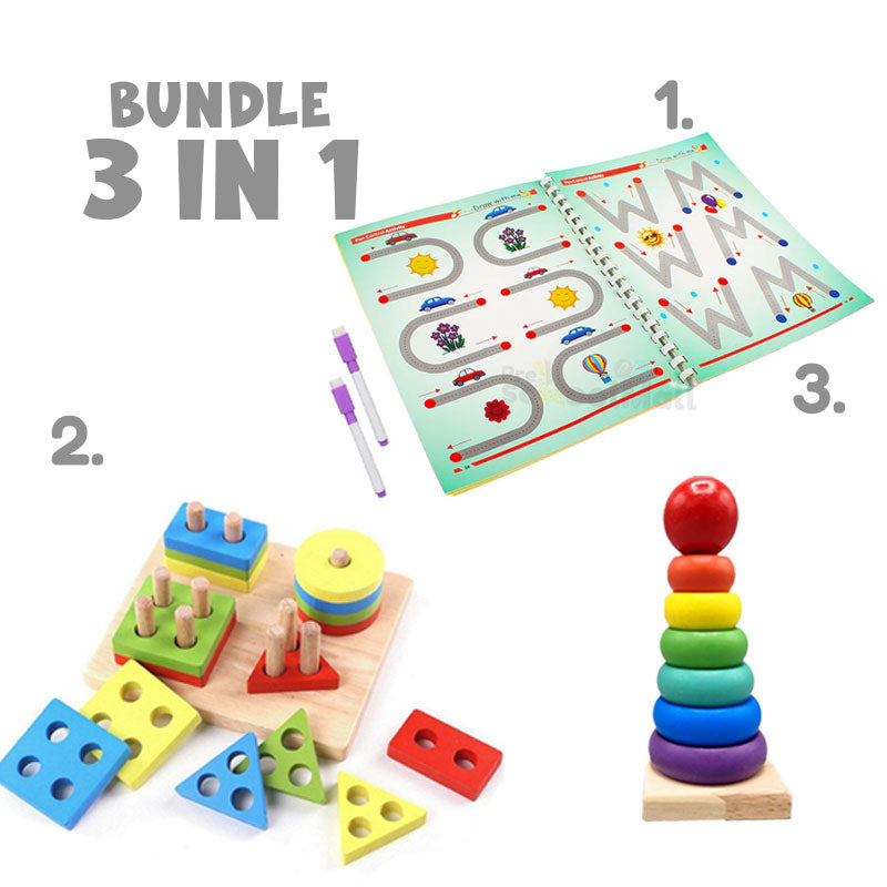 64 Pages Activity Book with Wooden 4 Column & Rainbow Toy