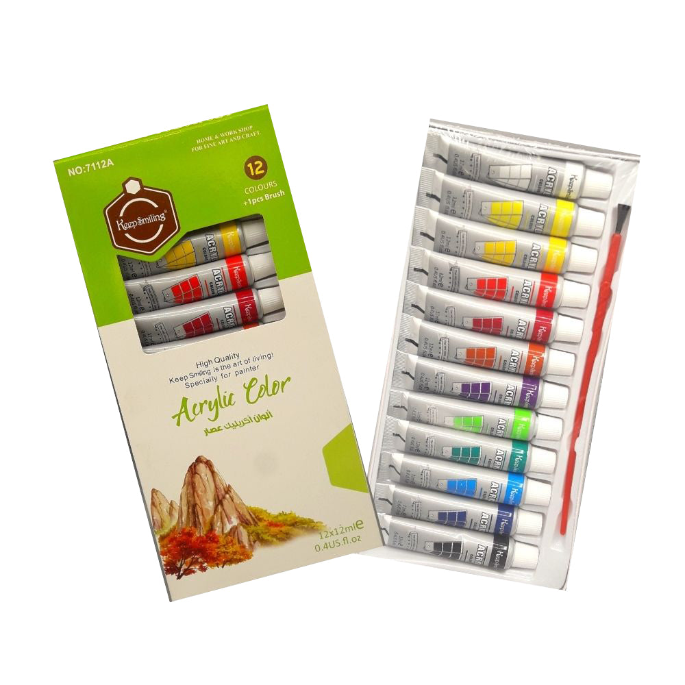 12 Acrylic Colors with Brush