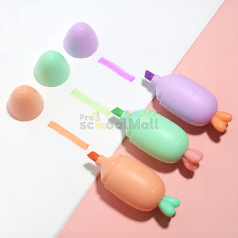 4 Pcs Cute Carrot Shaped Pastel Highlighter Set