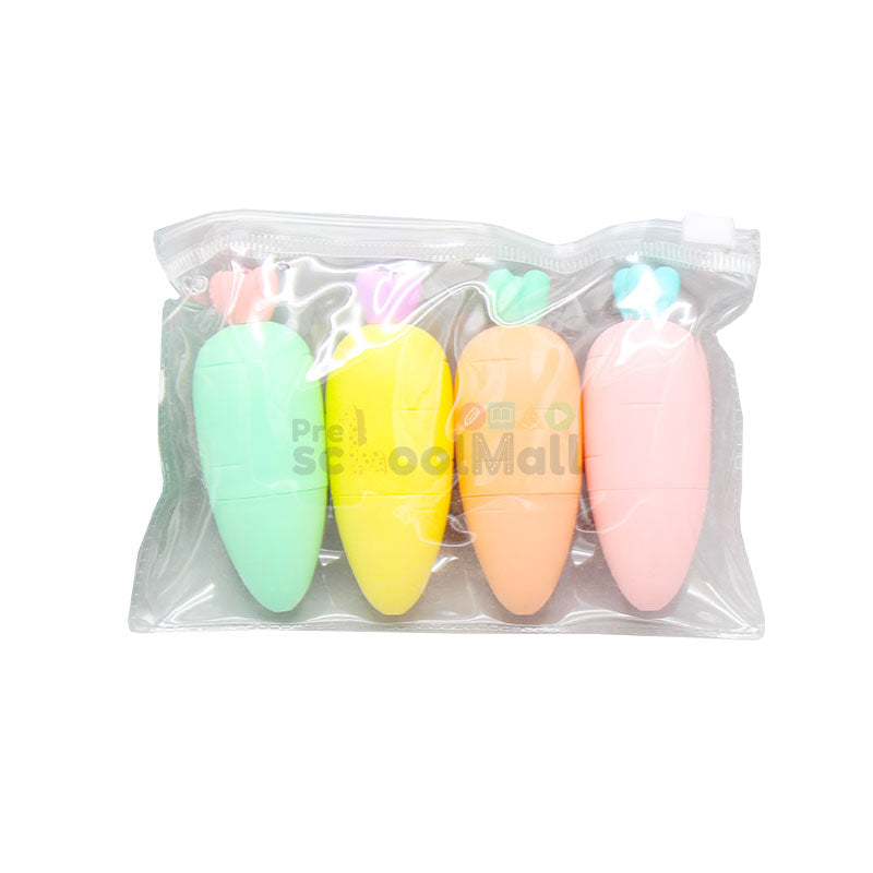 4 Pcs Cute Carrot Shaped Pastel Highlighter Set