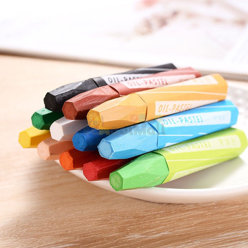 Hexagonal Oil Pastel for Drawing - 12 Pcs - Preschool mall - Preschool Supplies & Educational Toys