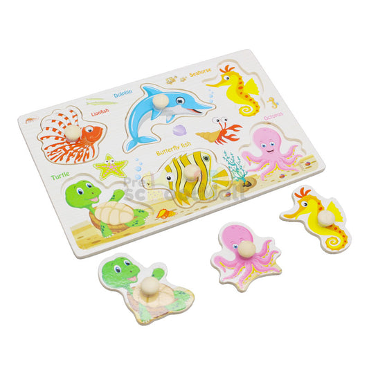Montessori Wooden Sea Animals Peg Puzzle Board (1590F)