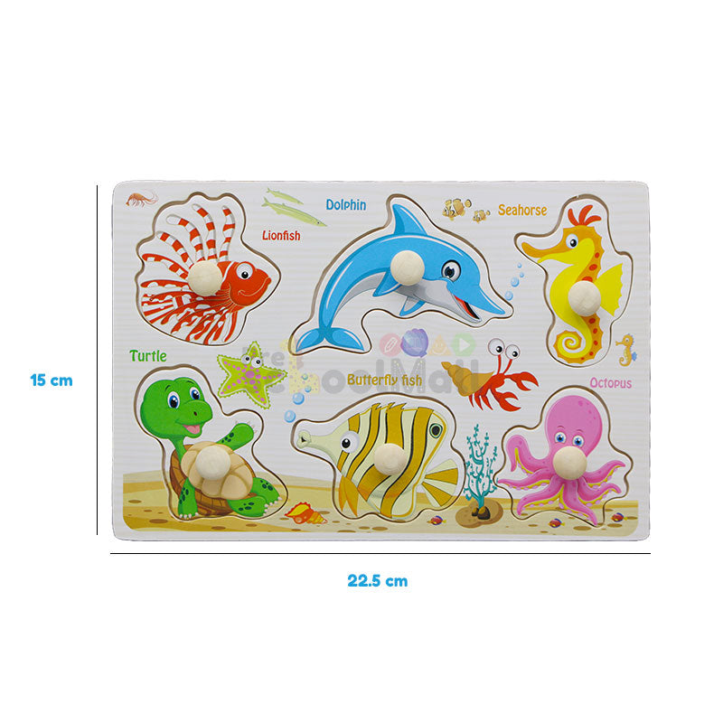 Montessori Wooden Sea Animals Peg Puzzle Board (1590F)