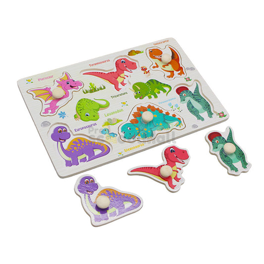 Montessori Wooden Dinosaurs Peg Puzzle Board (1590C)