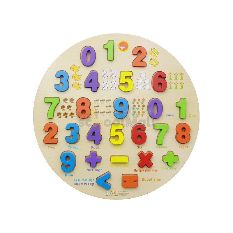 Number Puzzle Wooden Round Board