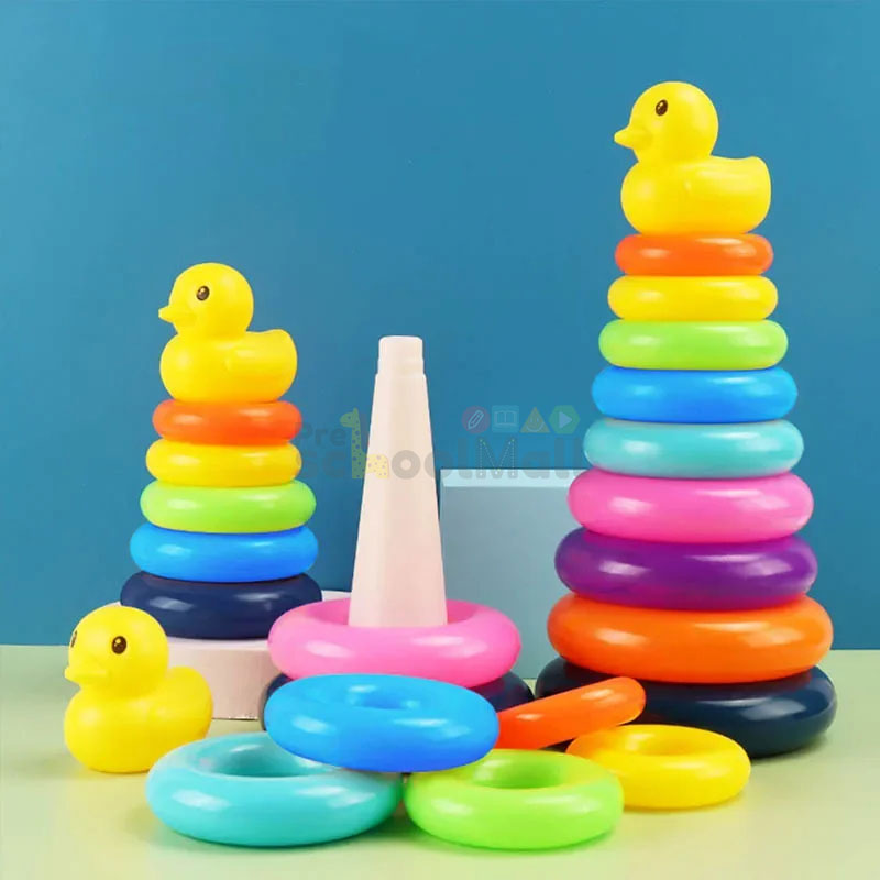 Plastic Rainbow Tower with Duck (9 Rings)