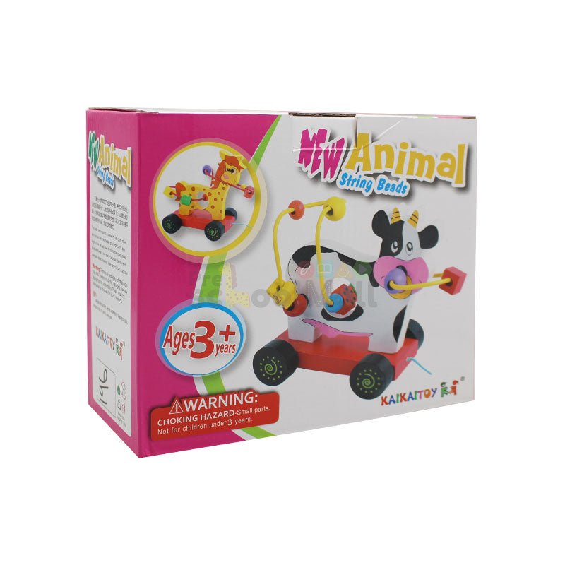 Wooden Bead Pull String Toy Car (Cow) - Preschool mall - Preschool Supplies & Educational Toys