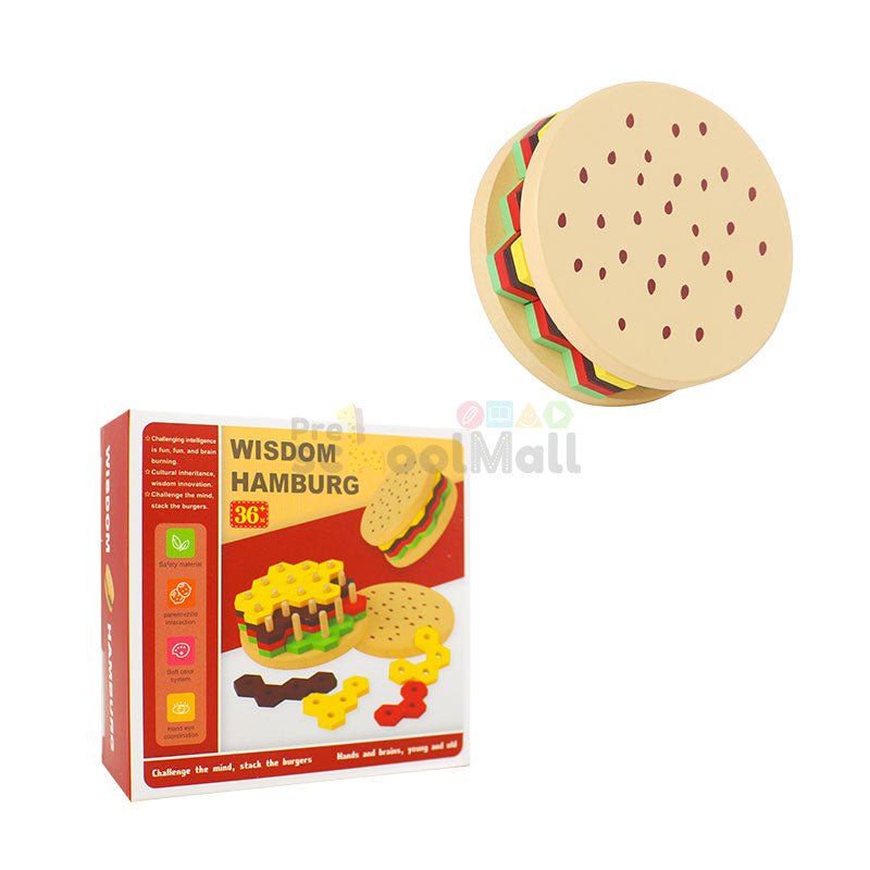 Wooden Hexagonal Shape Burger Puzzle Toy - Preschool mall - Preschool Supplies & Educational Toys