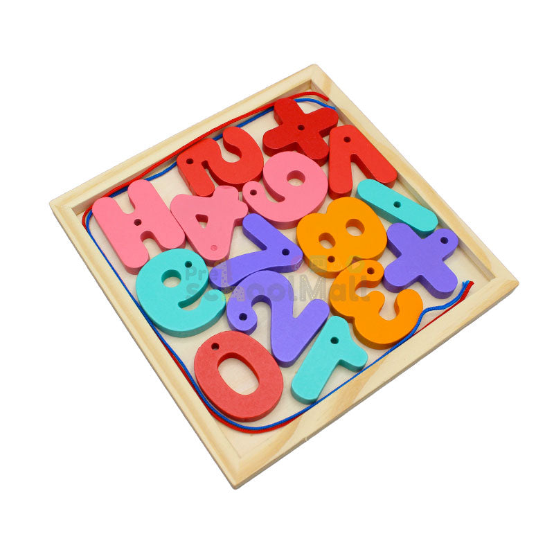 Wooden Numbers with Signs Lacing Tray