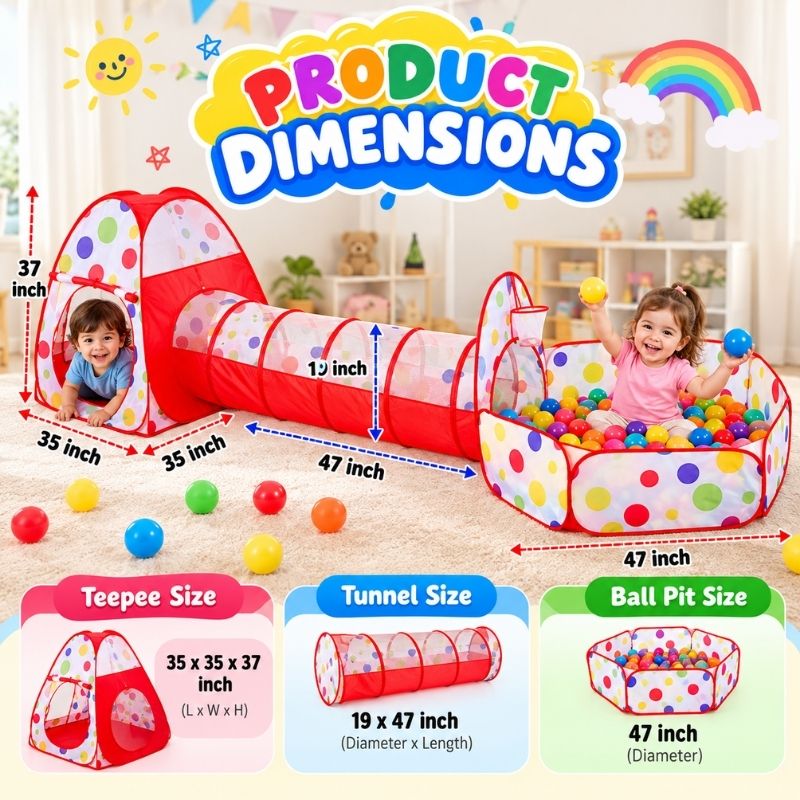 Polka Dot 3 in 1 Kids Play Tent