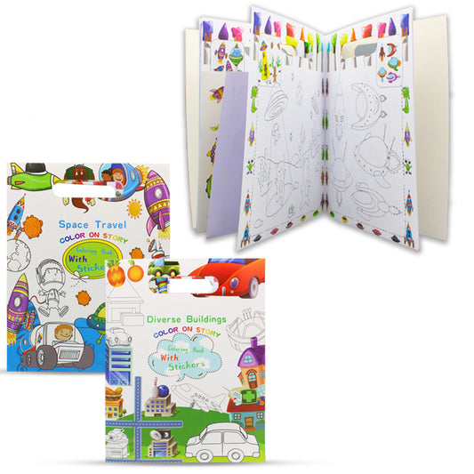 Coloring Book With Stickers-Color on story