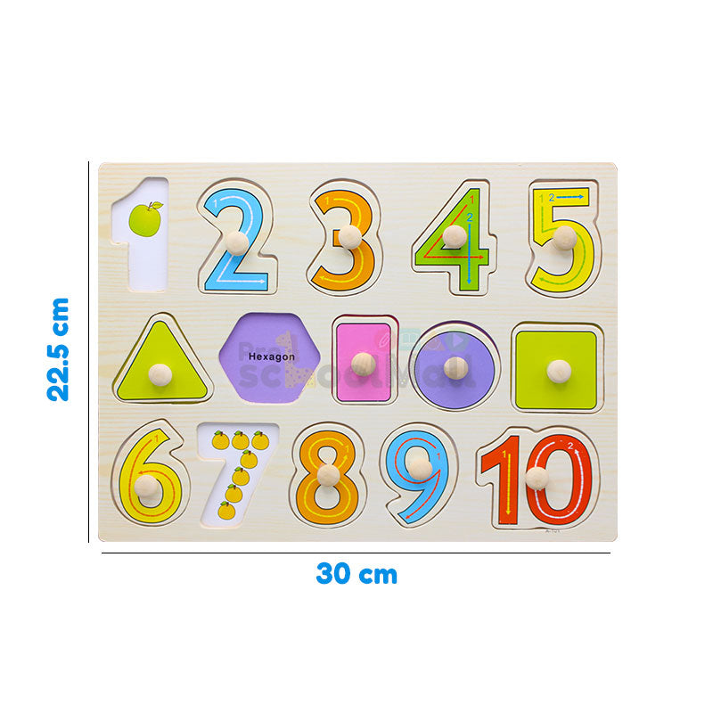 Wooden Number Peg Board 1 to 10 & Shapes with Pictures