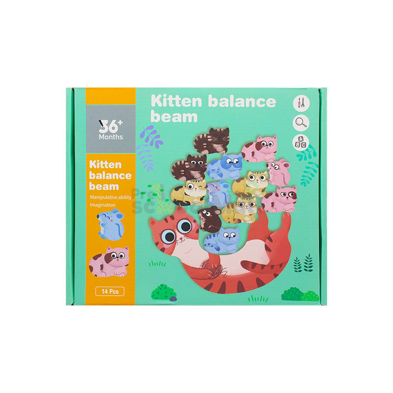 14 Pcs Wooden Kitten Balance Game