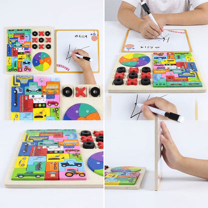 Kids Educational Double-Sided Learning & Writing Puzzle Wooden Board