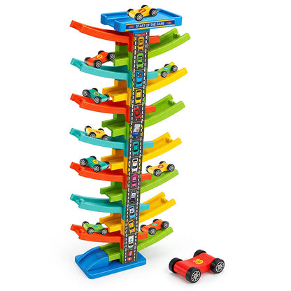 DIY Gliding Rail Car Multi-Level Racing Track Set with 10 Slide Cars