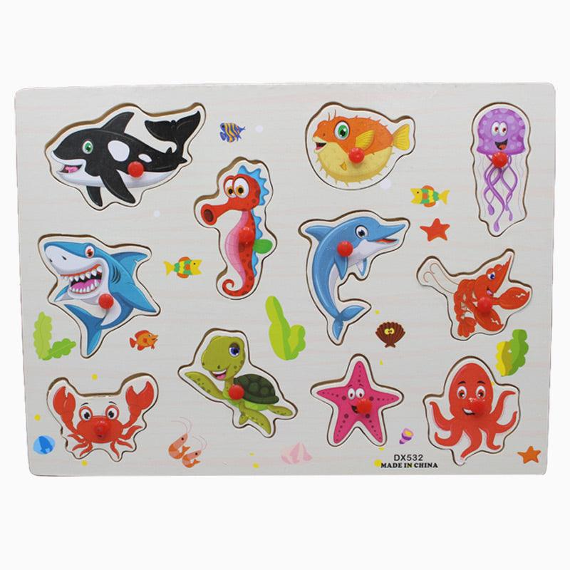 Wooden Sea Animals Peg Puzzle Board