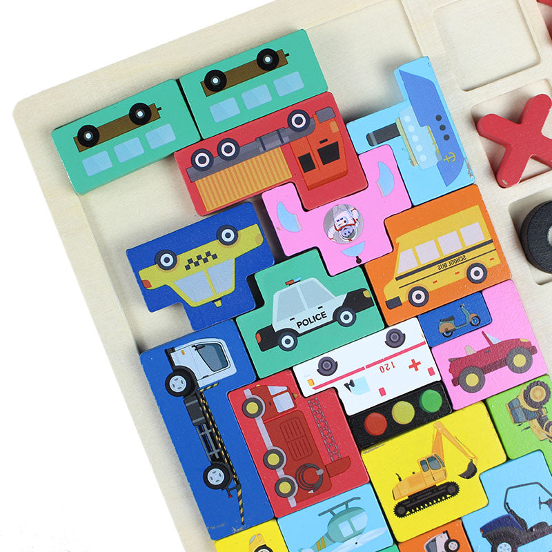 Kids Educational Double-Sided Learning & Writing Puzzle Wooden Board