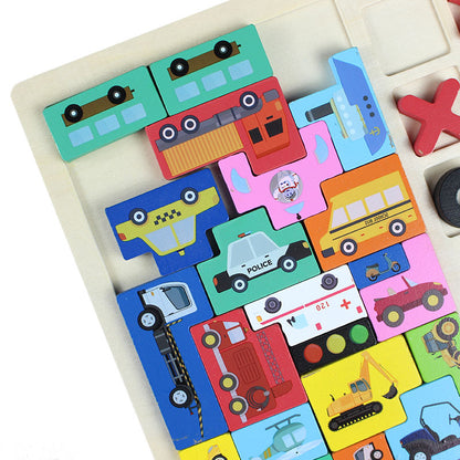 Kids Educational Double-Sided Learning & Writing Puzzle Wooden Board
