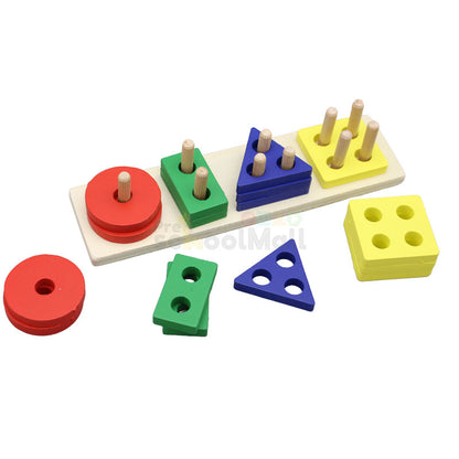 4 Column Wooden Shape Sorting & Stacking Toy