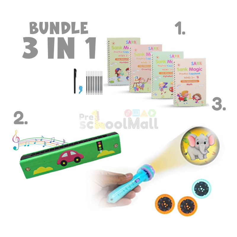 4 Pcs Magic Book with Harmonica & Projector