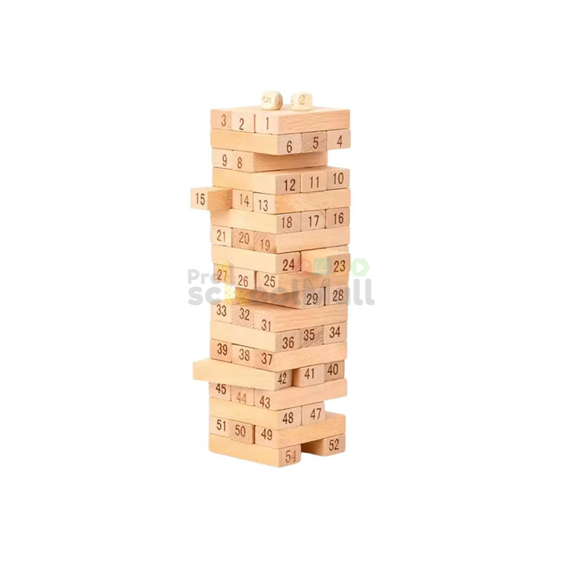 54 Pcs Wooden Mini Jenga with Numbers