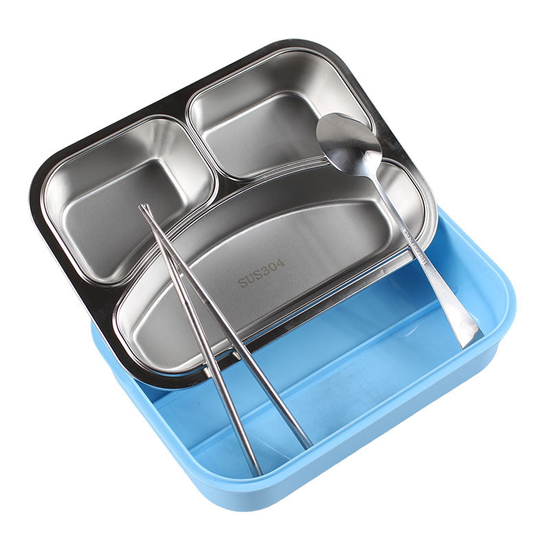 3 Partition Lunch Box Stainless Steel with Spoon & Chopstick 01974