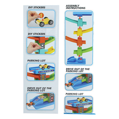 DIY Gliding Rail Car Multi-Level Racing Track Set with 10 Slide Cars