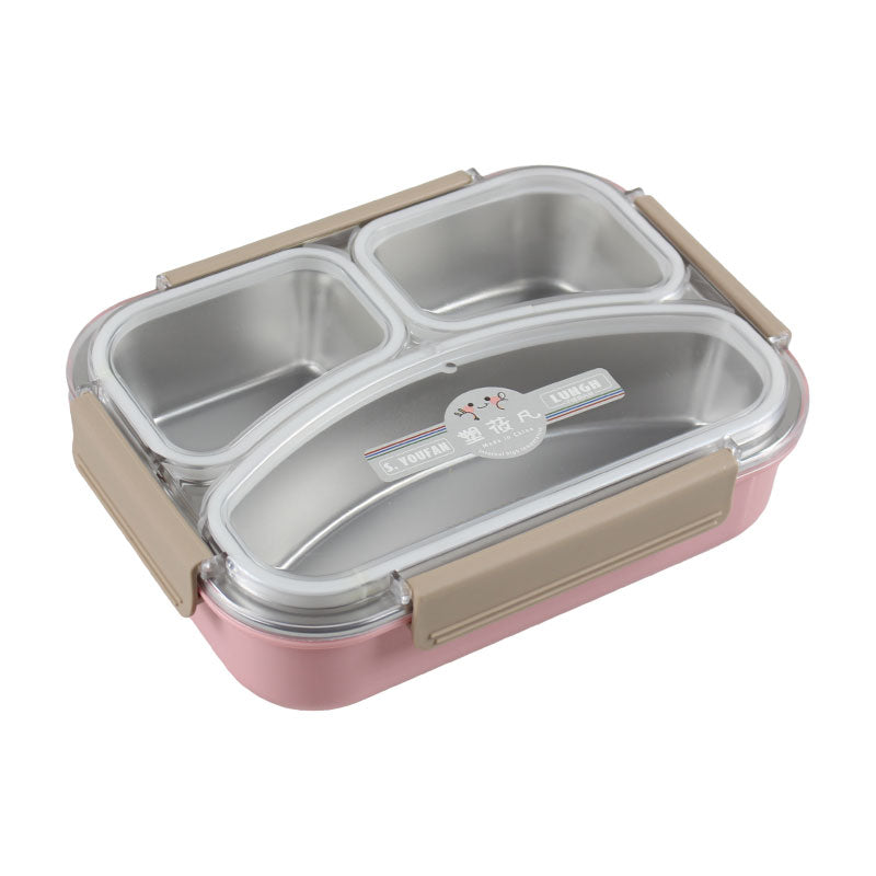 3 Partition Lunch Box Stainless Steel with Spoon & Chopstick 01974