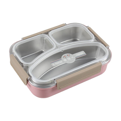 3 Partition Lunch Box Stainless Steel with Spoon & Chopstick 01974