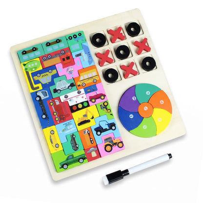 Kids Educational Double-Sided Learning & Writing Puzzle Wooden Board