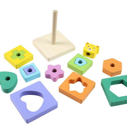 Stacking Building Block Animal Geometric Tower Wooden - Preschool mall - Preschool Supplies & Educational Toys