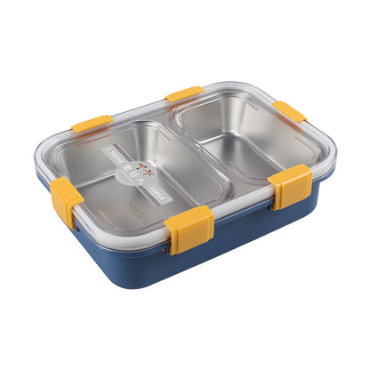 2 Partition Lunch Box Stainless Steel with Spoon & Chopstick 01975