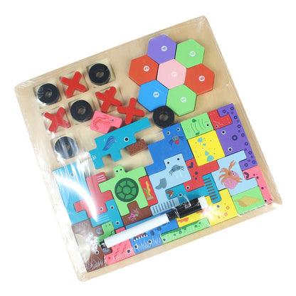 Kids Educational Double-Sided Learning & Writing Puzzle Wooden Board