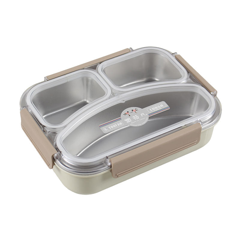 3 Partition Lunch Box Stainless Steel with Spoon & Chopstick 01974
