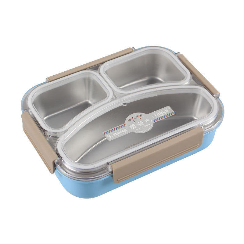 3 Partition Lunch Box Stainless Steel with Spoon & Chopstick 01974