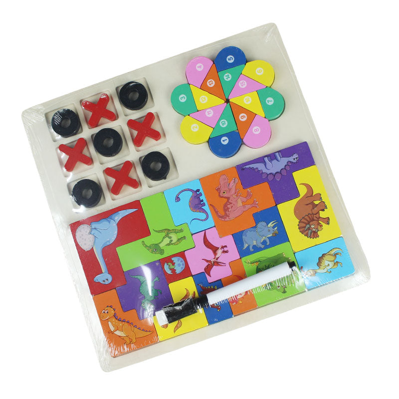 Kids Educational Double-Sided Learning & Writing Puzzle Wooden Board