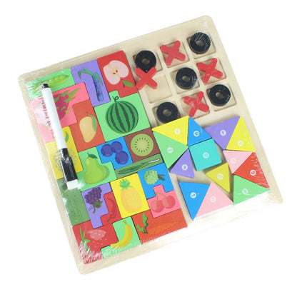 Kids Educational Double-Sided Learning & Writing Puzzle Wooden Board