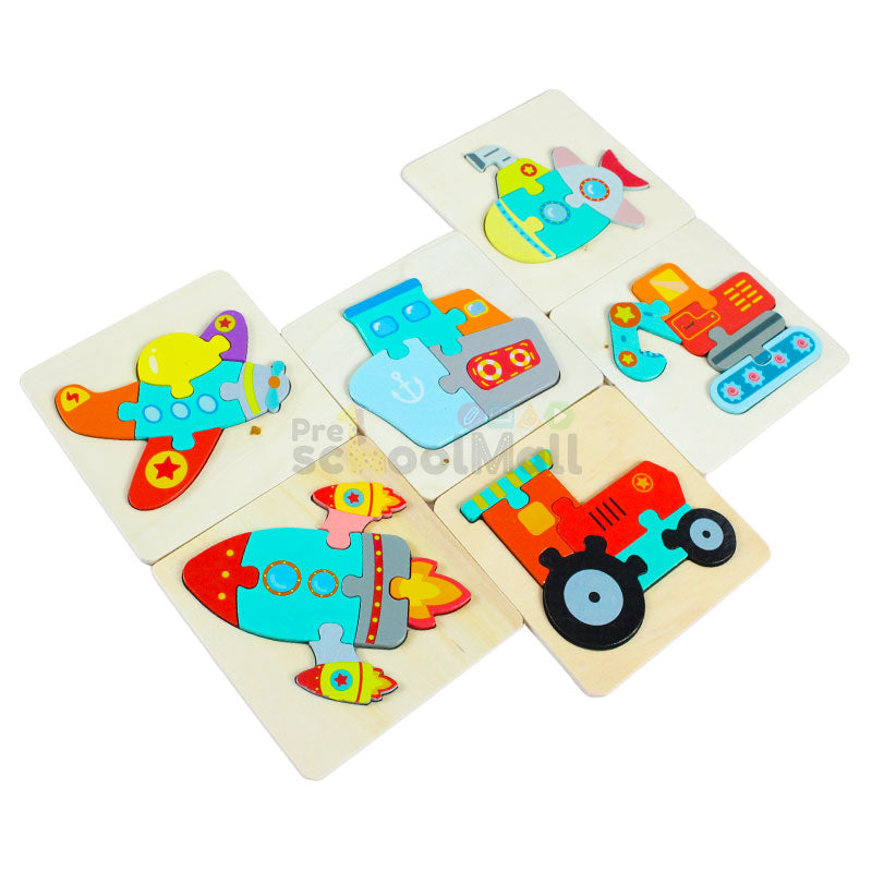 Baby Montessori Animals & Vehicles Wooden Puzzle Game