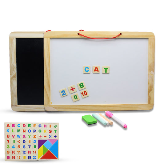 Wooden Black & White Board Large - Magnetic Alphabets & Numbers