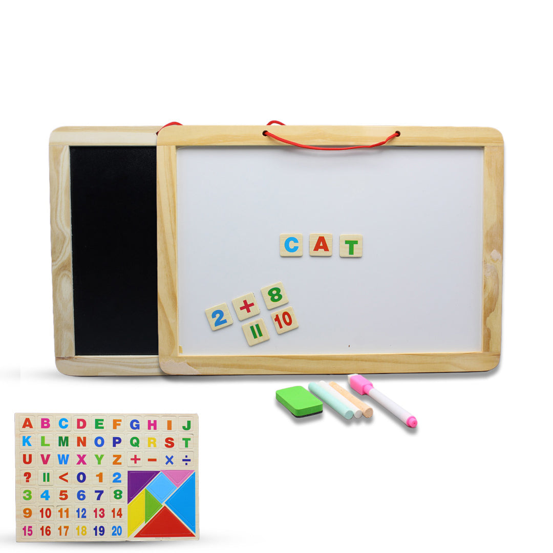 Wooden Black & White Board Medium - Magnetic Alphabets & Numbers