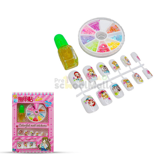 Colorful Nail Art Set for Girls with Artificial Nails