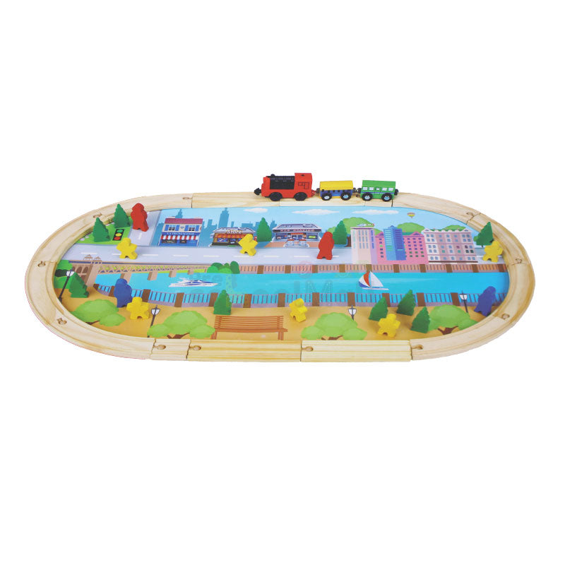 Electric Train with Light Wooden Tracks Set 45 Pcs